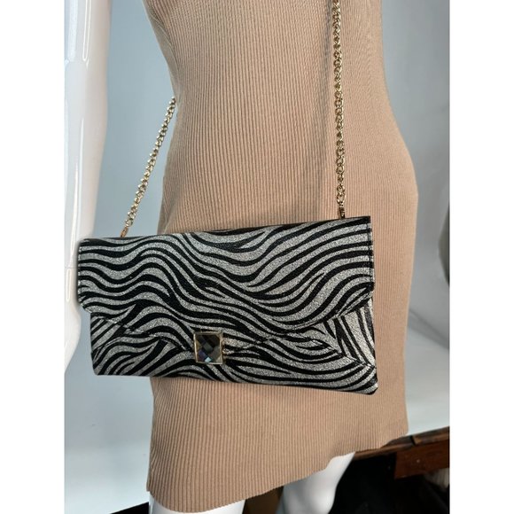 A Touch of Style Zebra Pattern Clutch with Gem Closure and Removable Chain Strap - Picture 2 of 16